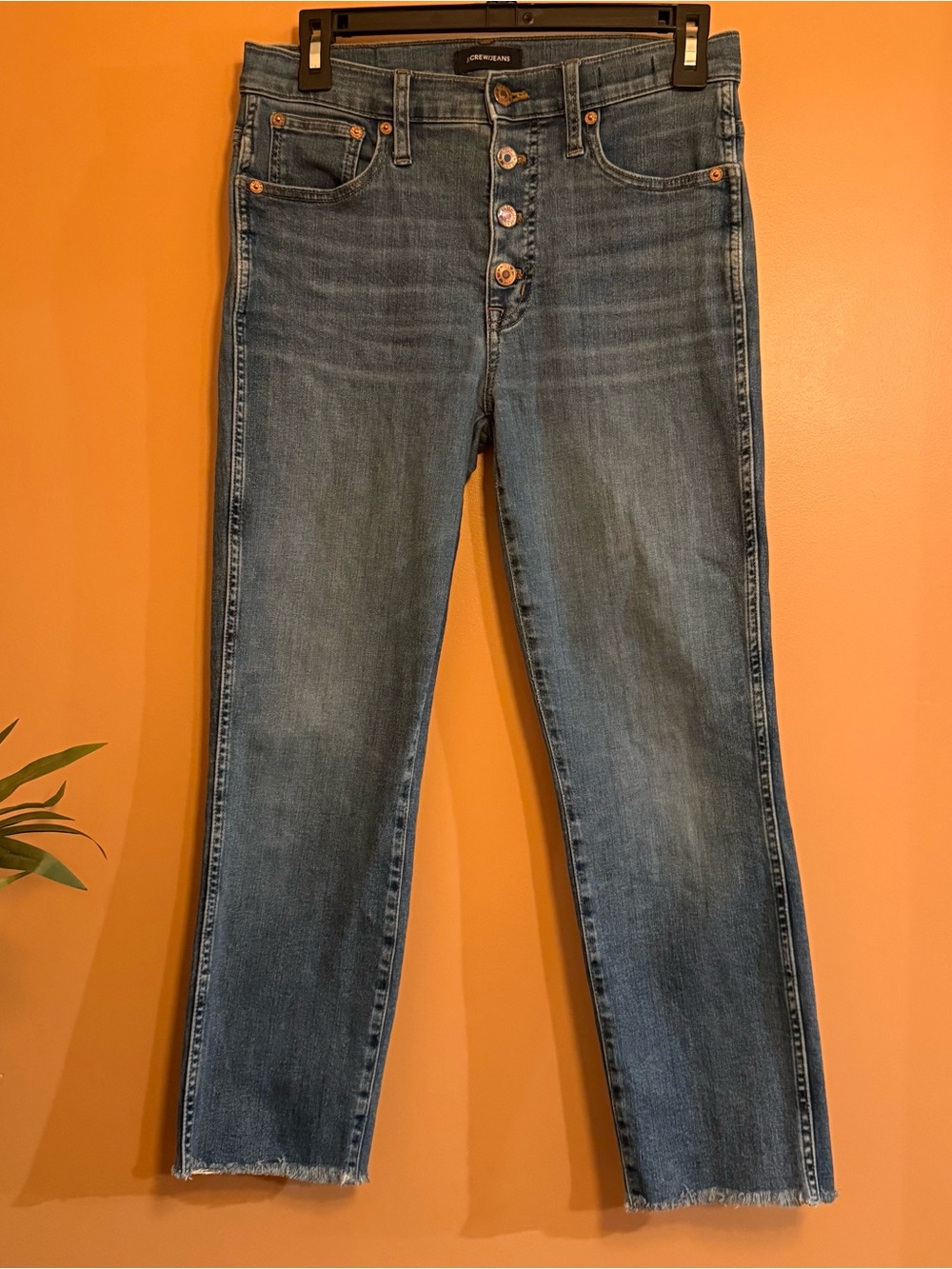 J.Crew Vintage Straight Jeans Womens 27 High Rise Blue Raw Hem Cropped Denim